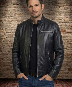 Αντρικό δερμάτινο μπουφάν Navy